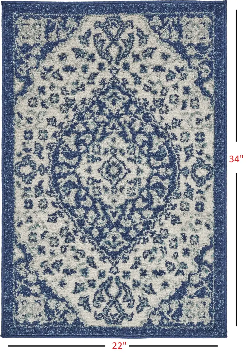 Ivory and Blue Medallion Scatter Rug Photo 6