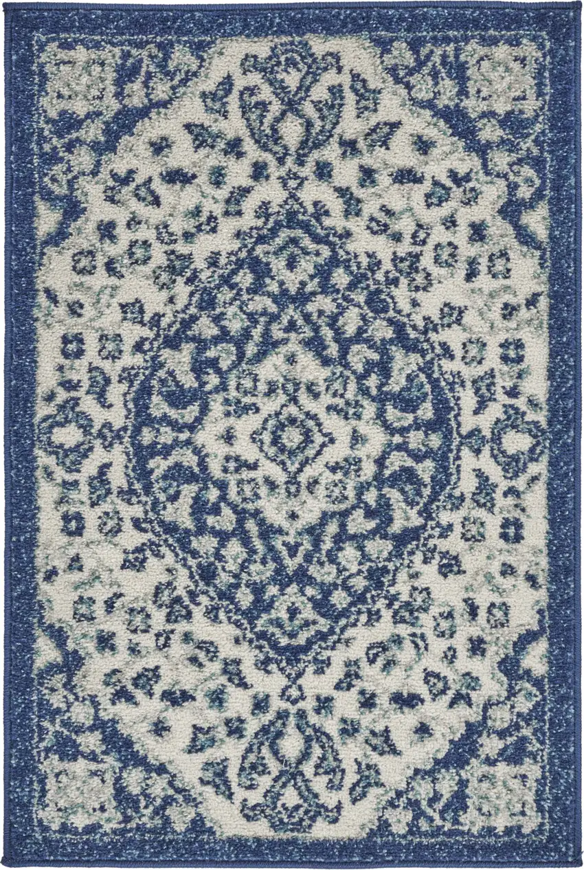 Ivory And Blue Medallion Area Rug Photo 1