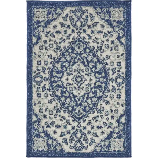 Ivory And Blue Medallion Area Rug Photo 1