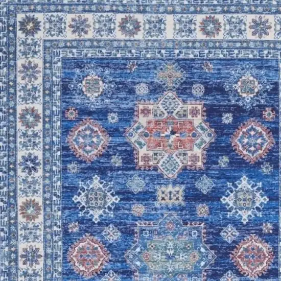 Ivory and Blue Oriental Distressed Non Skid Area Rug Photo 3