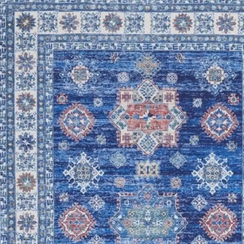 Ivory and Blue Oriental Distressed Non Skid Area Rug Photo 3