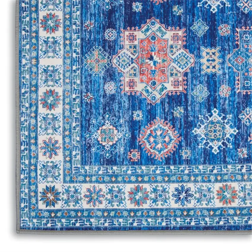Ivory and Blue Oriental Distressed Non Skid Area Rug Photo 6