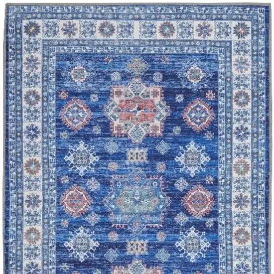Ivory and Blue Oriental Distressed Non Skid Area Rug Photo 4