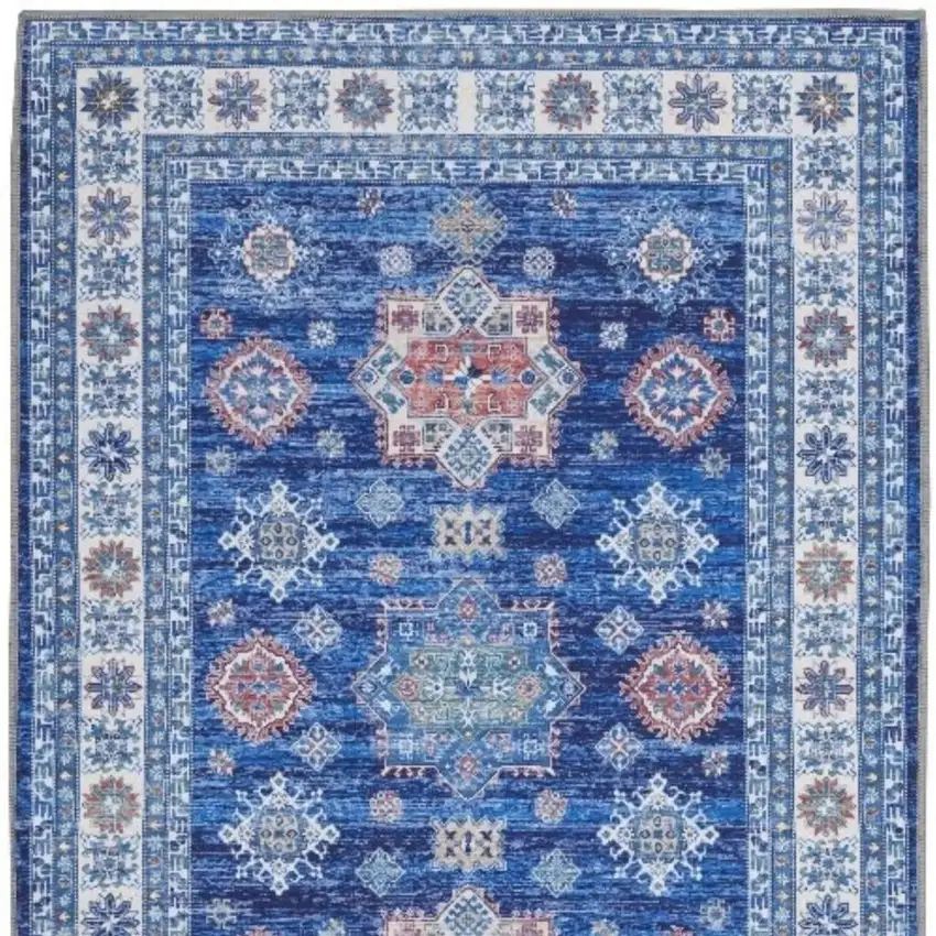 Ivory and Blue Oriental Distressed Non Skid Area Rug Photo 4