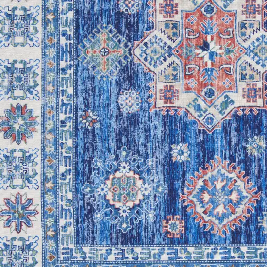 Ivory and Blue Oriental Distressed Non Skid Area Rug Photo 7