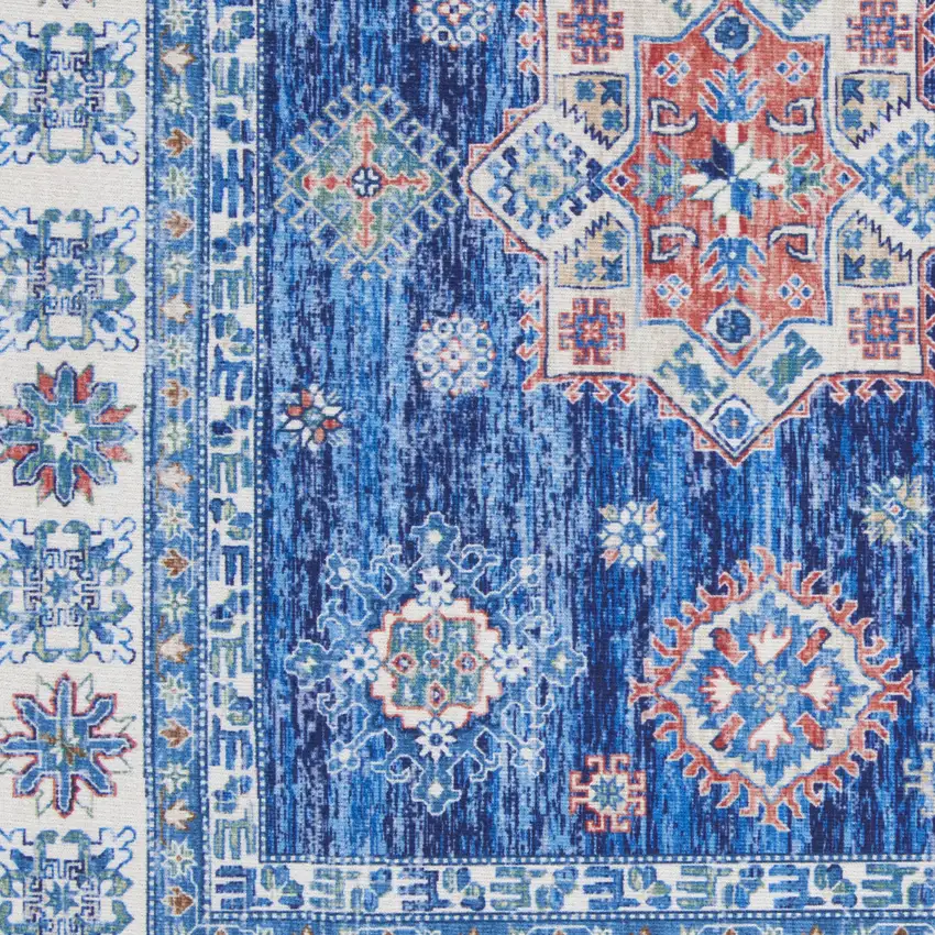Ivory and Blue Oriental Distressed Non Skid Area Rug Photo 7