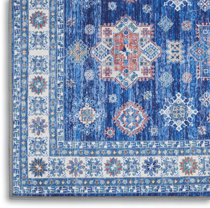 Ivory and Blue Oriental Distressed Non Skid Area Rug Photo 4