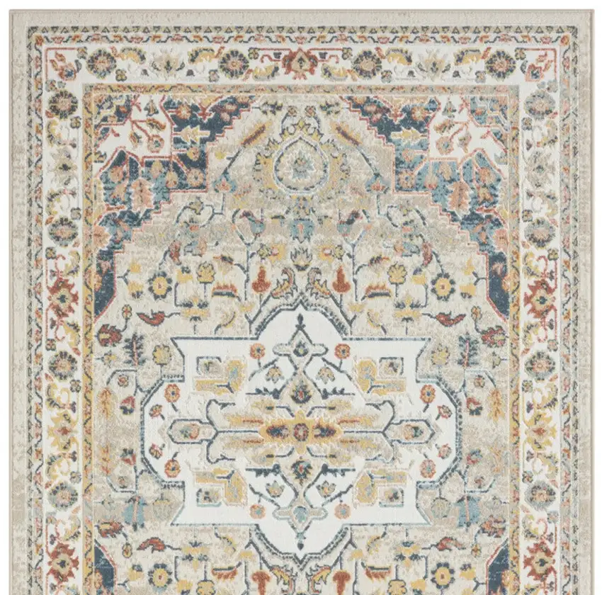 Ivory and Blue Oriental Power Loom Area Rug Photo 6