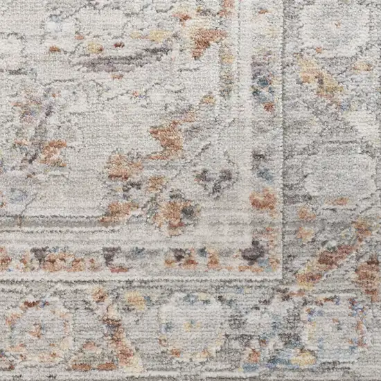 Ivory and Blue Oriental Power Loom Distressed Area Rug With Fringe Photo 3