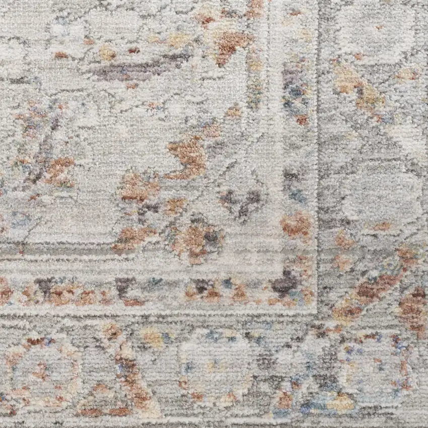 Ivory and Blue Oriental Power Loom Distressed Area Rug With Fringe Photo 3