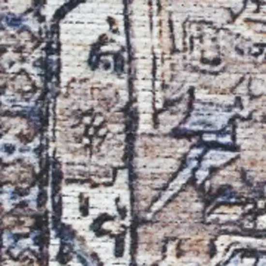 Ivory and Blue Oriental Power Loom Distressed Washable Non Skid Area Rug Photo 1