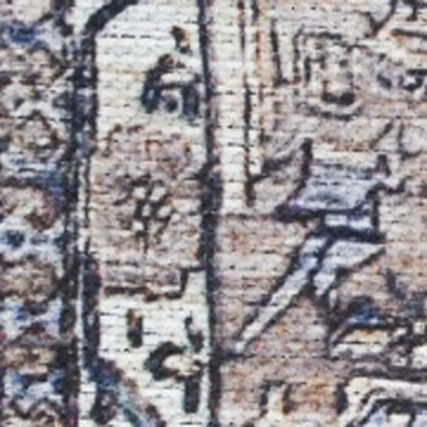 Ivory and Blue Oriental Power Loom Distressed Washable Non Skid Area Rug Photo 1