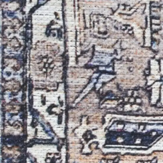 5' X 7' Ivory and Blue Oriental Power Loom Distressed Washable Non Skid Area Rug Photo 4