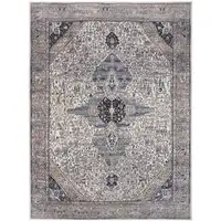 Photo of Ivory and Blue Oriental Power Loom Distressed Washable Non Skid Area Rug
