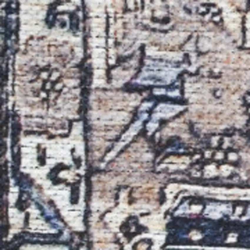 Ivory and Blue Oriental Power Loom Distressed Washable Non Skid Area Rug Photo 1