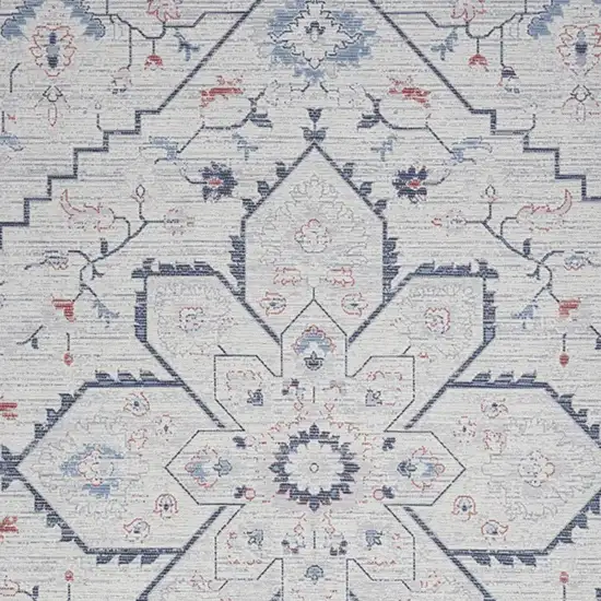 Ivory and Blue Oriental Power Loom Washable Area Rug Photo 3