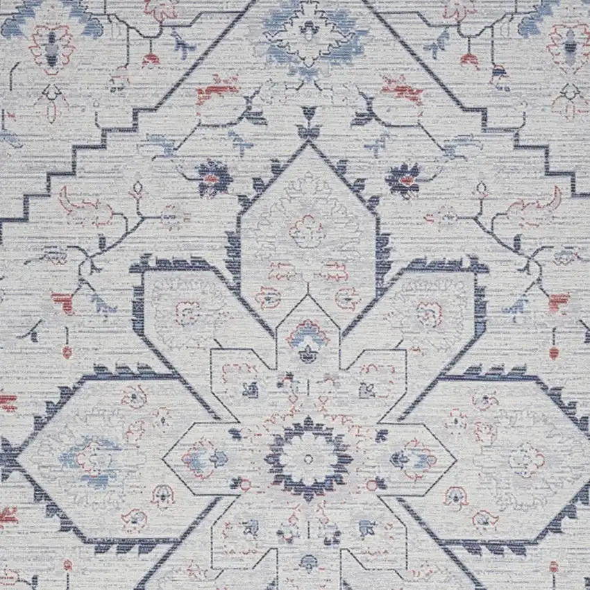 Ivory and Blue Oriental Power Loom Washable Area Rug Photo 3