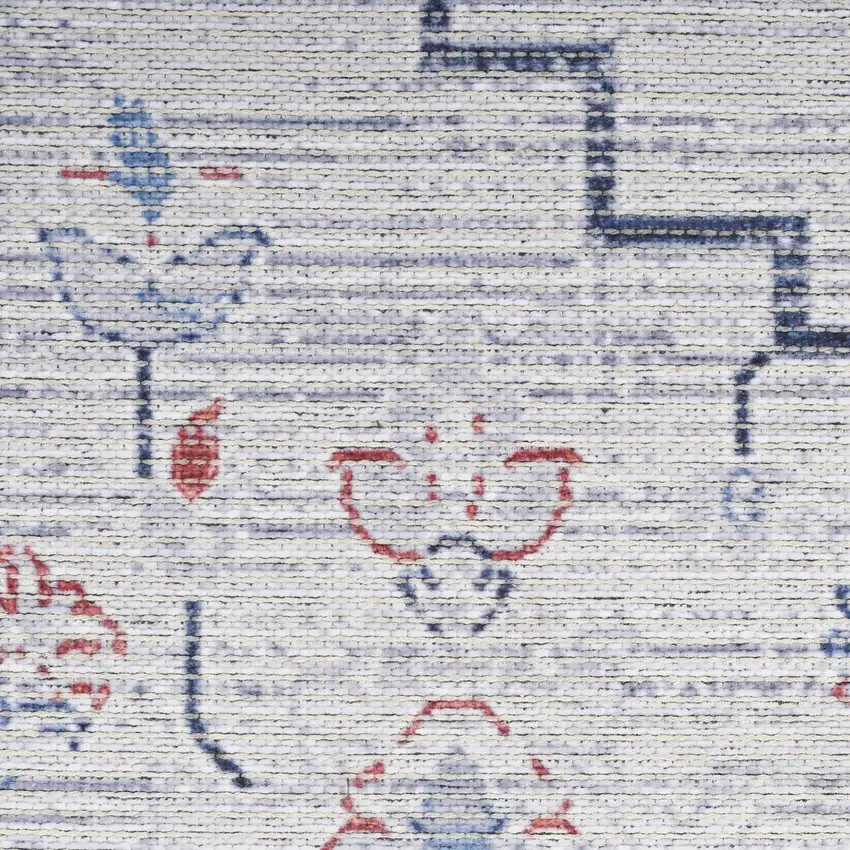 Ivory and Blue Oriental Power Loom Washable Area Rug Photo 4