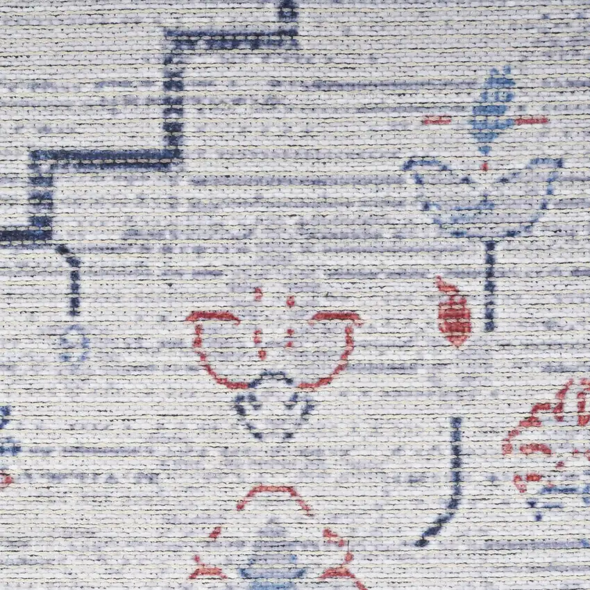 Ivory and Blue Oriental Power Loom Washable Area Rug Photo 4