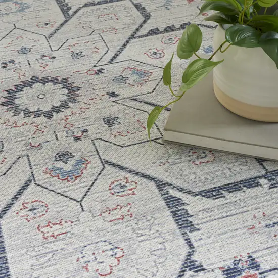 Ivory and Blue Oriental Power Loom Washable Area Rug Photo 8