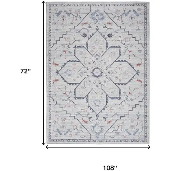 Ivory and Blue Oriental Power Loom Washable Area Rug Photo 9
