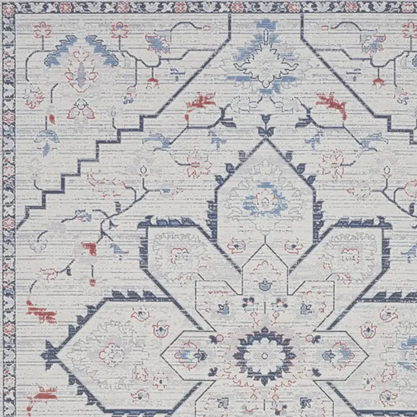 Ivory and Blue Oriental Power Loom Washable Area Rug Photo 3