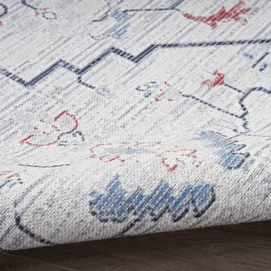 Ivory and Blue Oriental Power Loom Washable Area Rug Photo 8