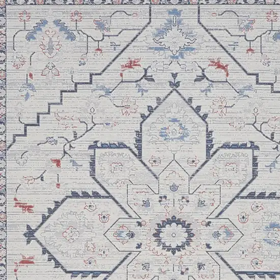Ivory and Blue Oriental Power Loom Washable Area Rug Photo 6