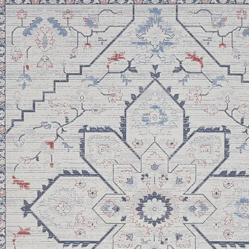 Ivory and Blue Oriental Power Loom Washable Area Rug Photo 6