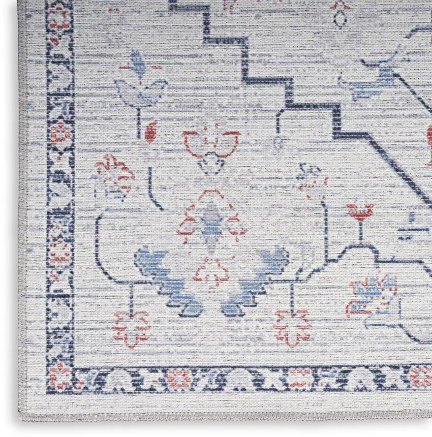 Ivory and Blue Oriental Power Loom Washable Area Rug Photo 9