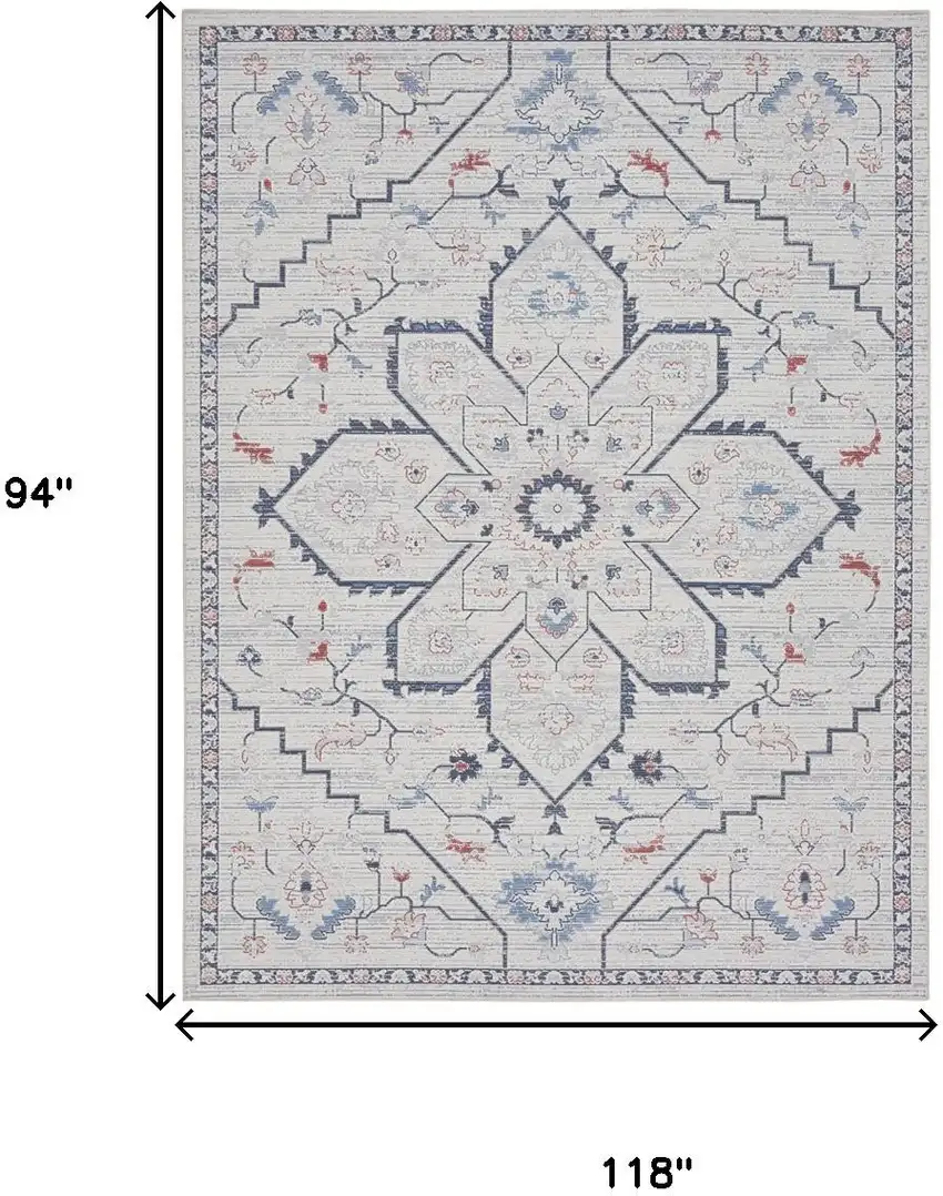 Ivory and Blue Oriental Power Loom Washable Area Rug Photo 8