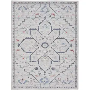 Photo of Ivory and Blue Oriental Power Loom Washable Area Rug