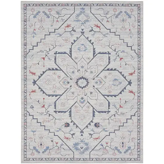 Ivory and Blue Oriental Power Loom Washable Area Rug Photo 2