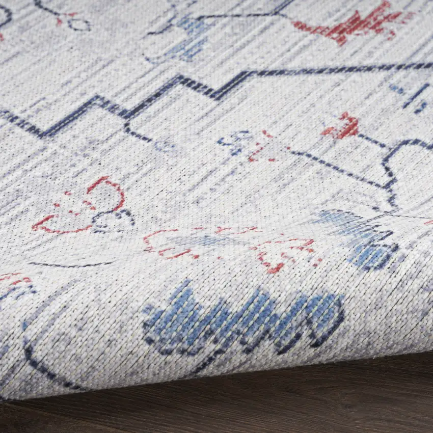 Ivory and Blue Oriental Power Loom Washable Area Rug Photo 8