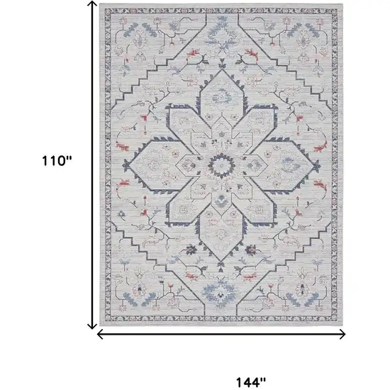 Ivory and Blue Oriental Power Loom Washable Area Rug Photo 3