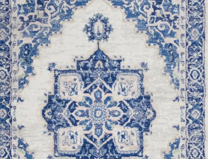 Blue And Ivory Floral Dhurrie Area Rug Photo 3