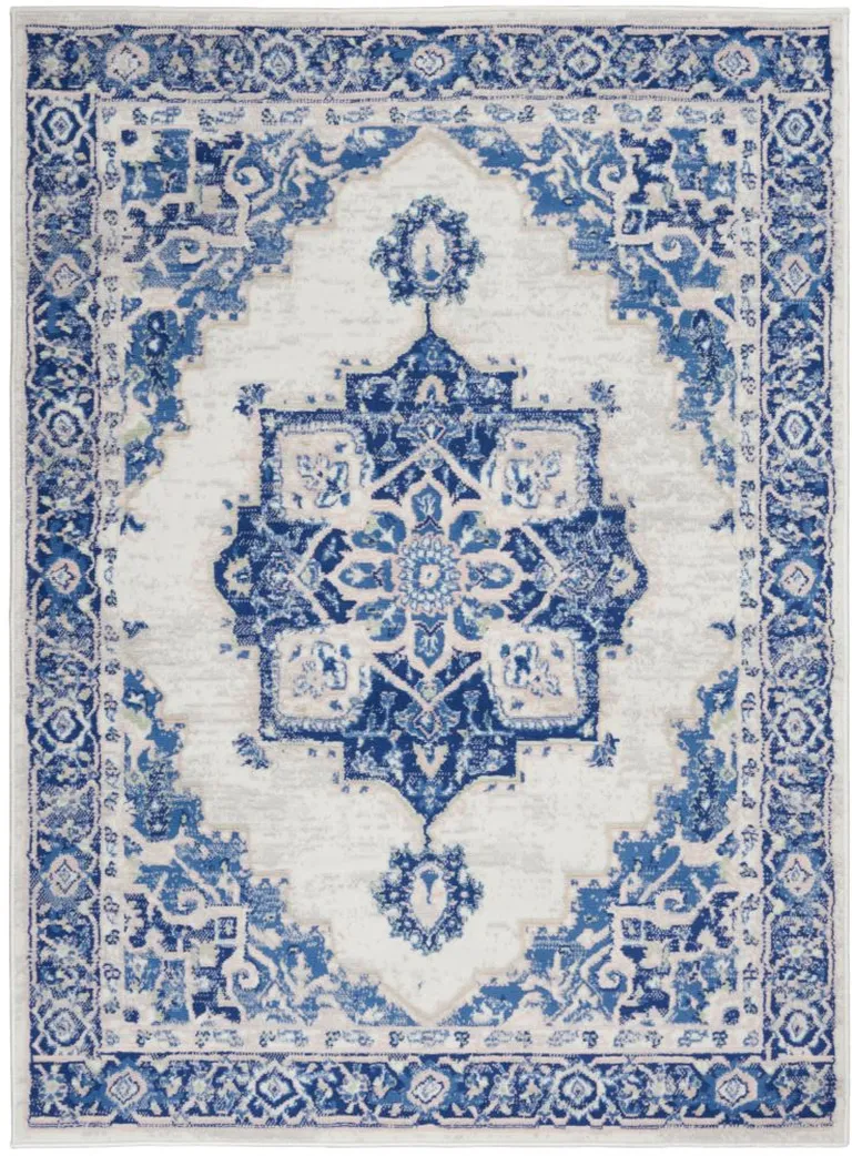 Ivory and Blue Persian Medallion Area Rug Photo 2
