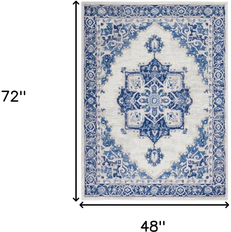 Ivory and Blue Persian Medallion Area Rug Photo 2