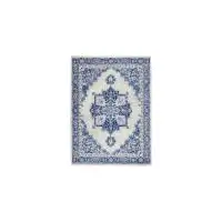 Photo of Ivory and Blue Persian Medallion Area Rug