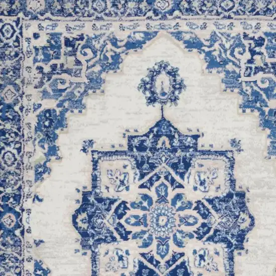 Ivory And Blue Medallion Area Rug Photo 3