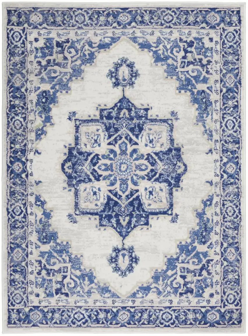 Ivory And Blue Medallion Area Rug Photo 8