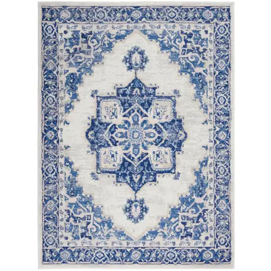 Ivory And Blue Medallion Area Rug Photo 1