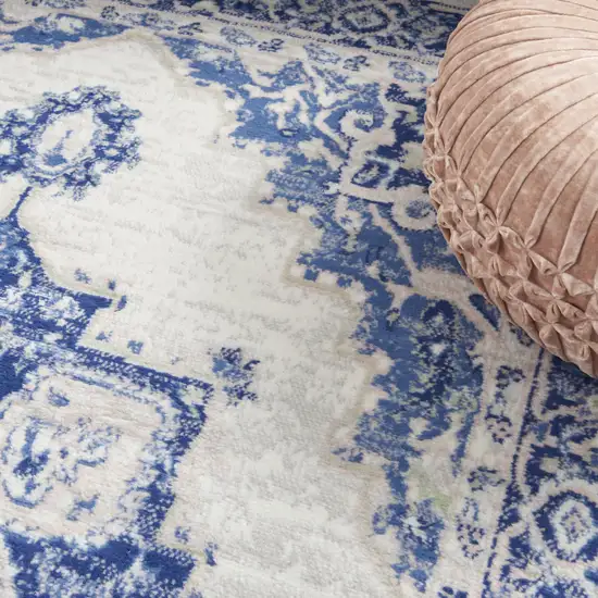 Ivory And Blue Medallion Area Rug Photo 9