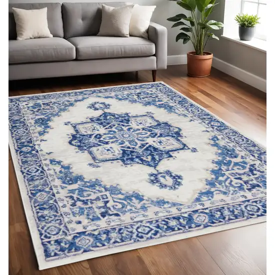Ivory And Blue Medallion Area Rug Photo 2