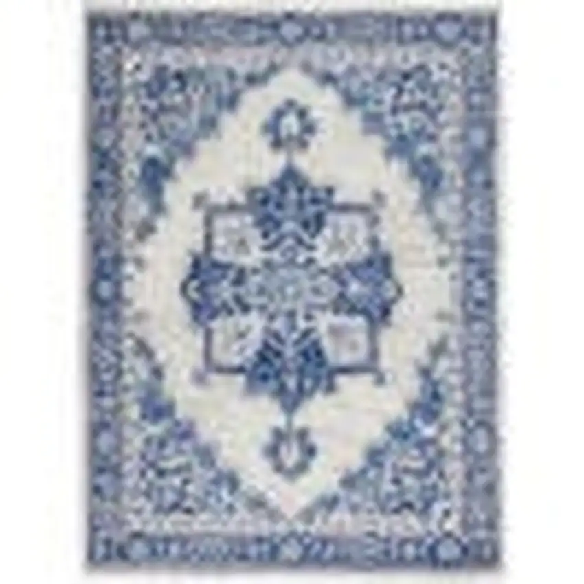 Ivory and Blue Persian Medallion Area Rug Photo 1