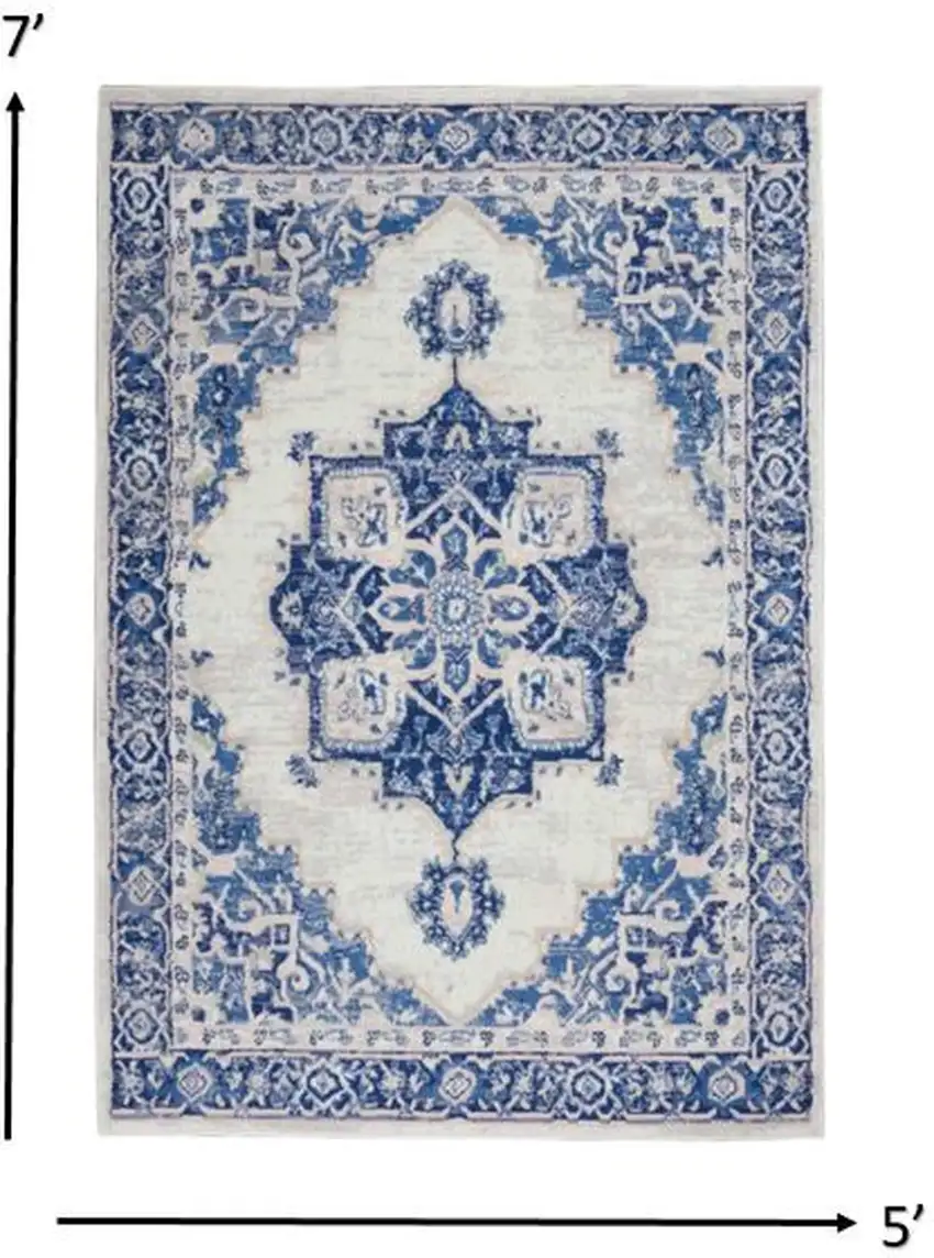 Ivory and Blue Persian Medallion Area Rug Photo 3