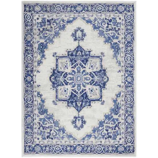 Ivory And Blue Medallion Area Rug Photo 8
