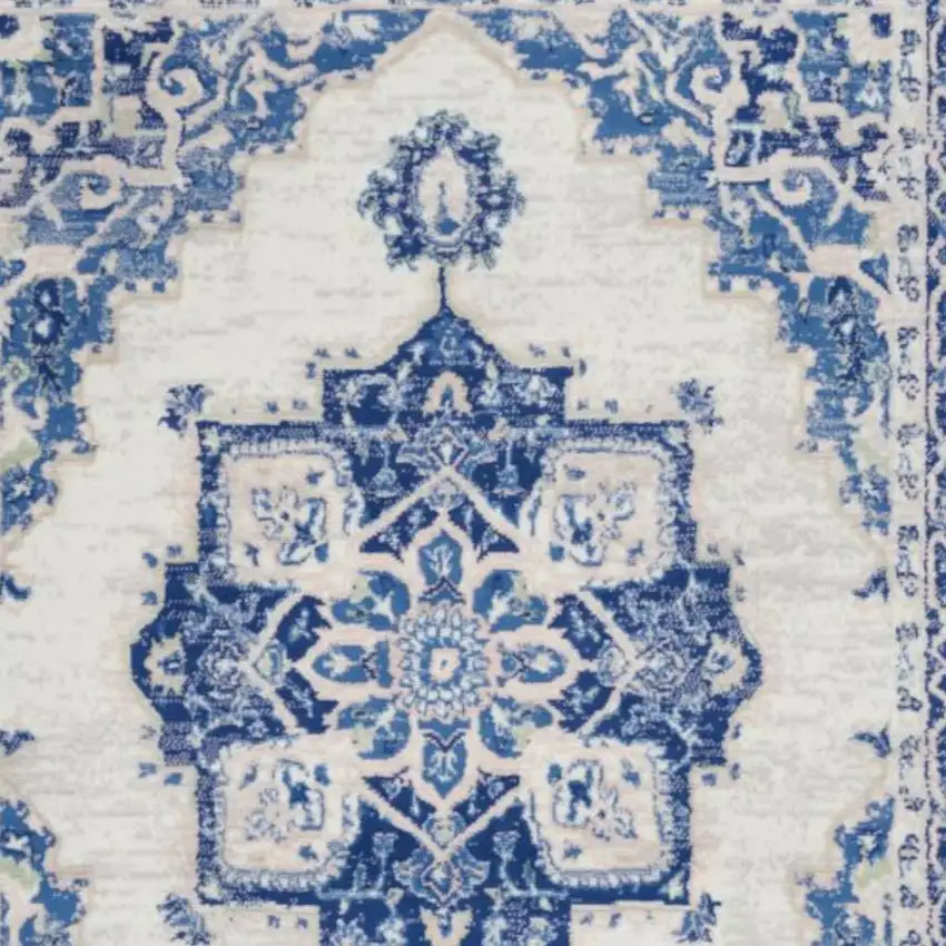 Ivory And Blue Medallion Area Rug Photo 1