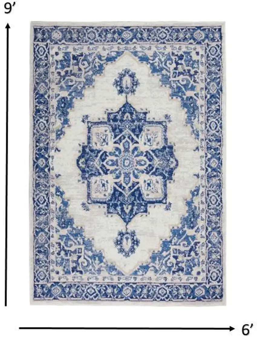 Ivory and Blue Persian Medallion Area Rug Photo 3