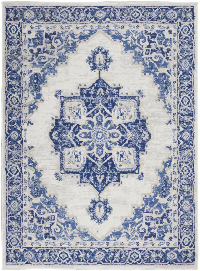 Ivory And Blue Floral Area Rug Photo 9